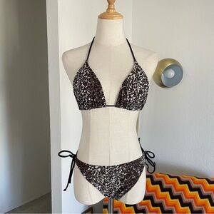 Y2K Old Navy Leopard Glam Bikini Top & Bottom 2-piece Set